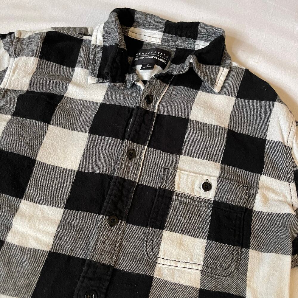 Aeropostale Air Softspun Flannel Women’s Small Black White Buffalo Plaid Shirt